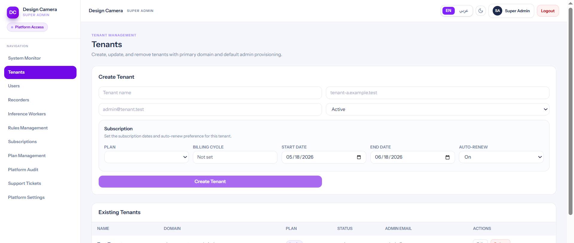 Create Tenant
