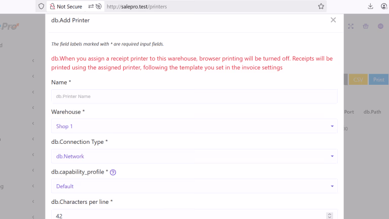 Thermal Printer Configuration